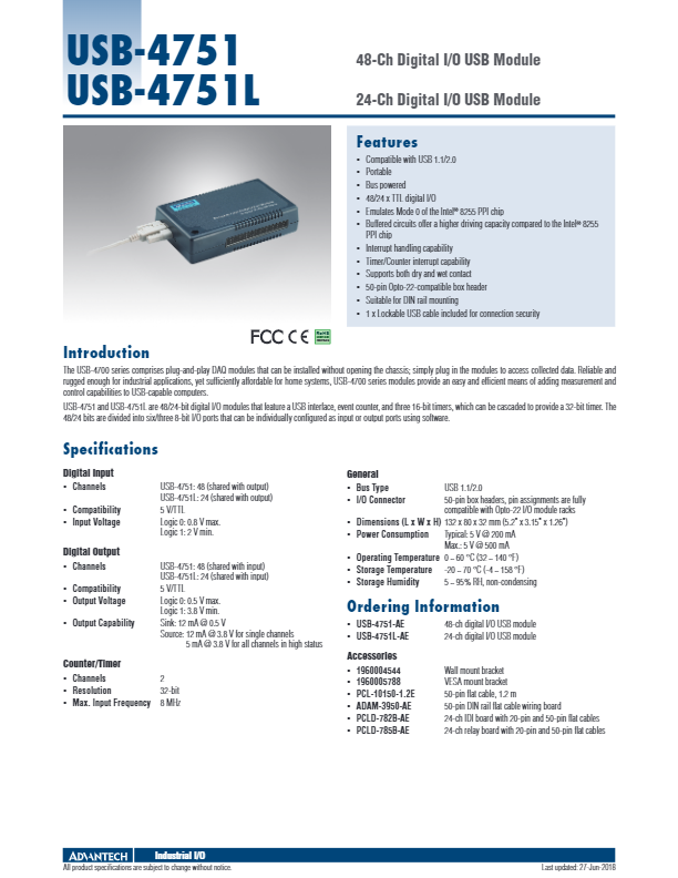 カタログ（USB I/Oモジュール 48ch　TTLデジタル入出力　USB-4751）