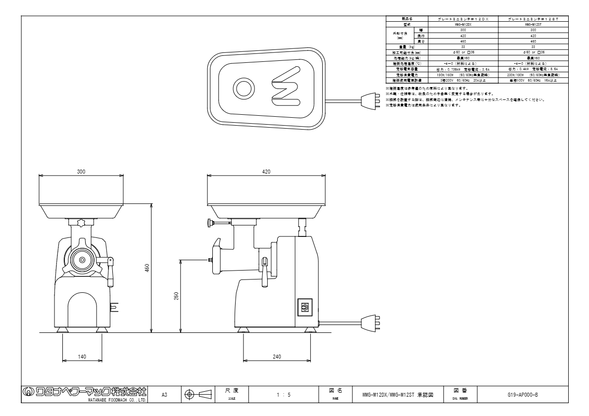 仕様書（グレートミニミンチM12　WMG-M12ST/DX）