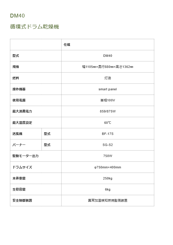 循環式ドラム乾燥機DM40