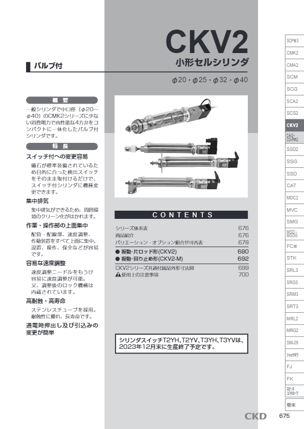 カタログ（バルブ付シリンダ  小形セルシリンダ CKV2）