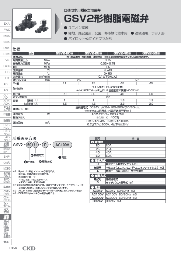カタログ（自動散水用樹脂製電磁弁 形番 GSV2）