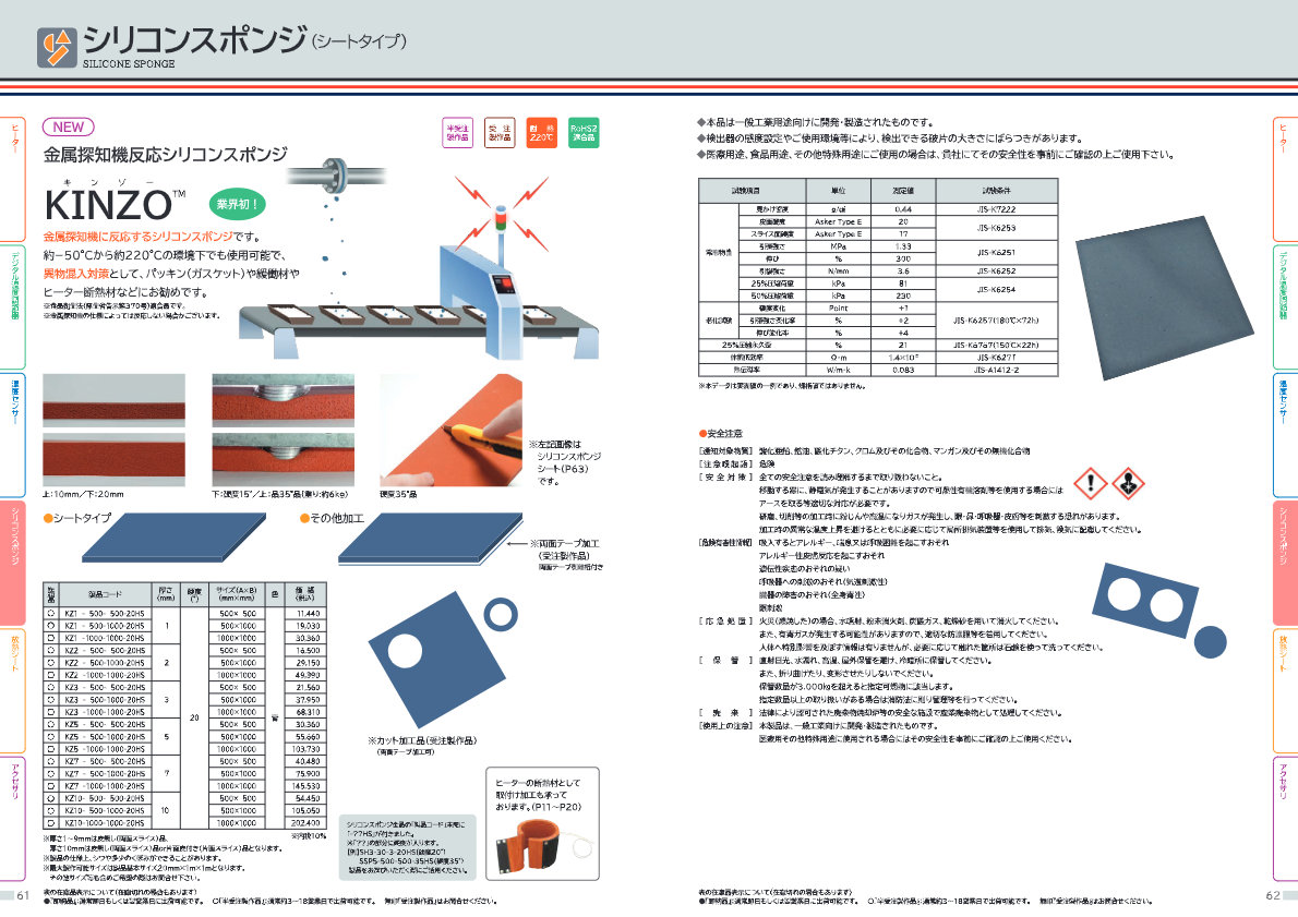 カタログ（金属探知機反応シリコンスポンジ「KINZO」）