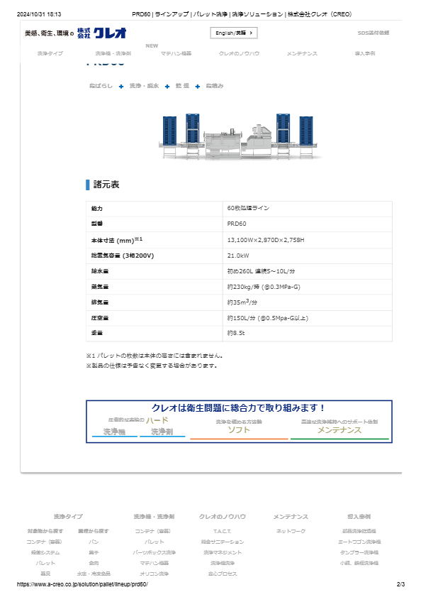 カタログ（パレット洗浄機 PRD60）