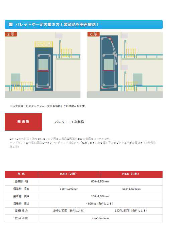 【垂直搬送機】 ハイレーター（中量・中重量・重量形）