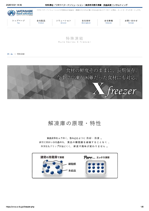 カタログ（特殊凍結庫　エックス・フリーザー　WP-XF75）