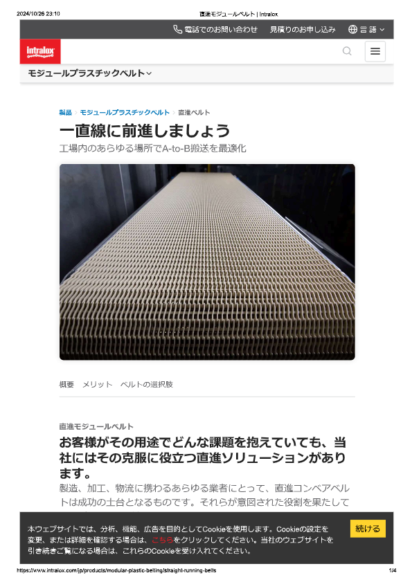 カタログ（モジュールプラスチックベルト　直進ベルト）