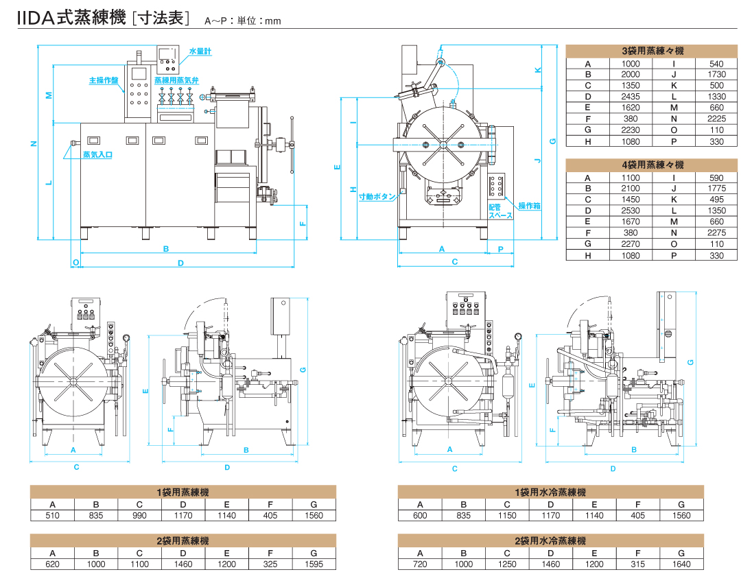 寸法表（２袋用蒸錬機・ジャケット式）