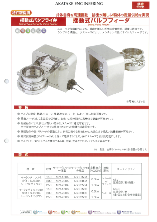 カタログ（揺動式バタフライ弁 揺動式バルブフィーダ）