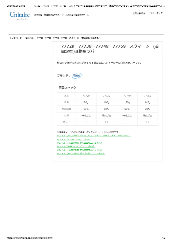 77729　77739　77749　77759　スクイージー(首固定型)交換用ラバー