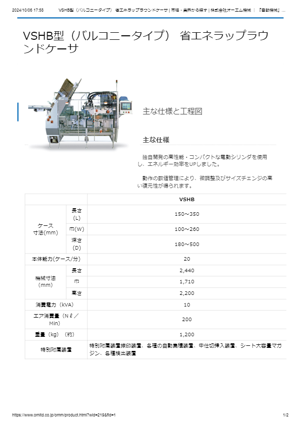 VSHB型（バルコニータイプ） 省エネラップラウンドケーサ