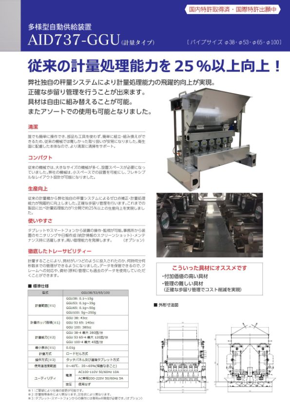 カタログ　AID737-GGU｜多様型自動供給装置（計量タイプ）