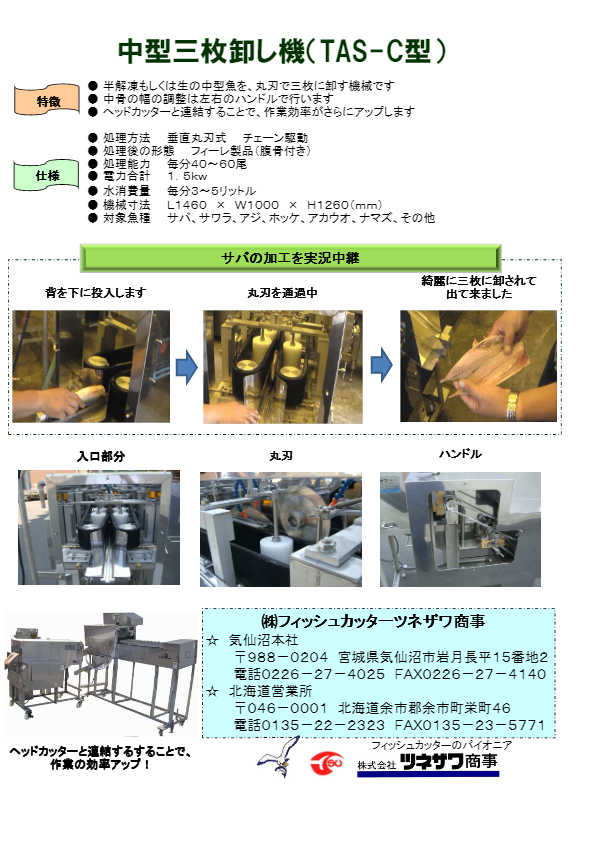中型三枚卸し機（ＴＡＳ－Ｃ型）