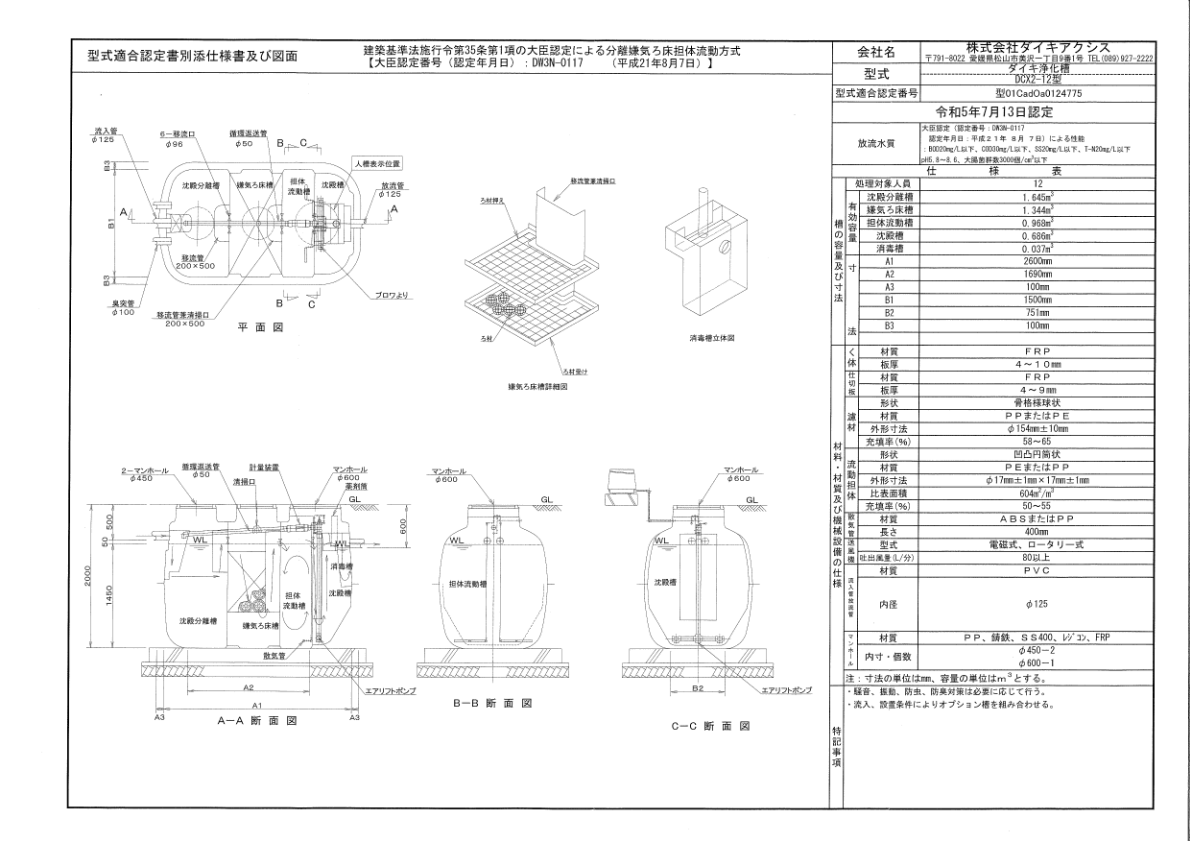 DCX2型　型式適合認定書別添仕様書及び図面