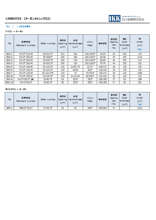 CARBOTEX（カーボンメッシュクロス）カタログ